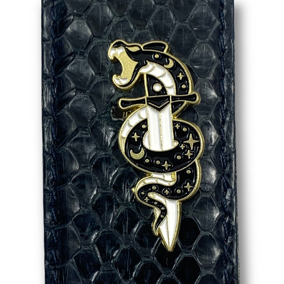 Gold enamel galaxy hissing snake on a sword pin - Picture 9 of 9